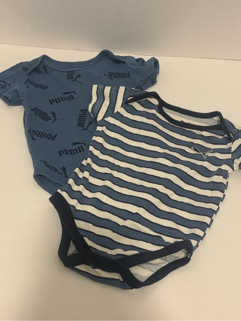 Puma Blue and White Striped & Solid Baby One-Piece Bodysuits - 2 Pack